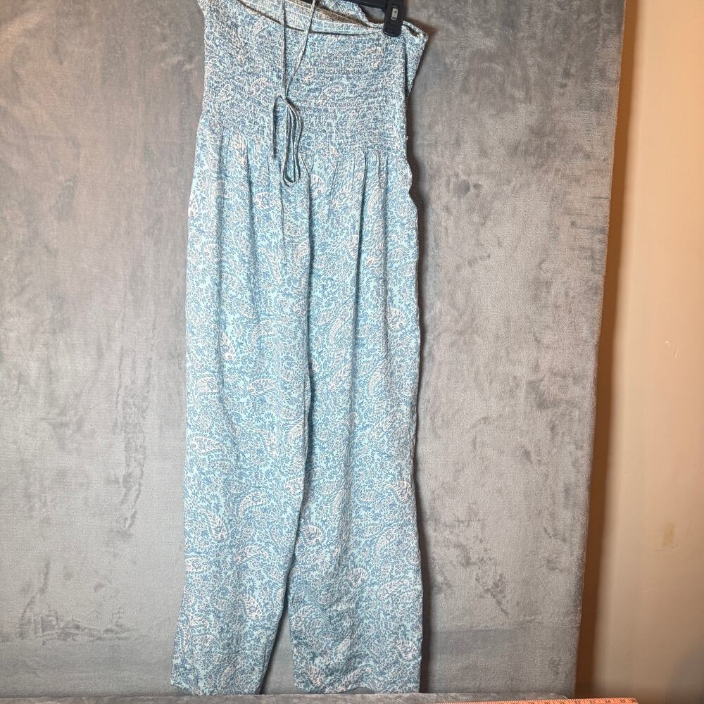 Boho haltertop Jumpsuit Blue Paisley M Wide Leg Summer Resort